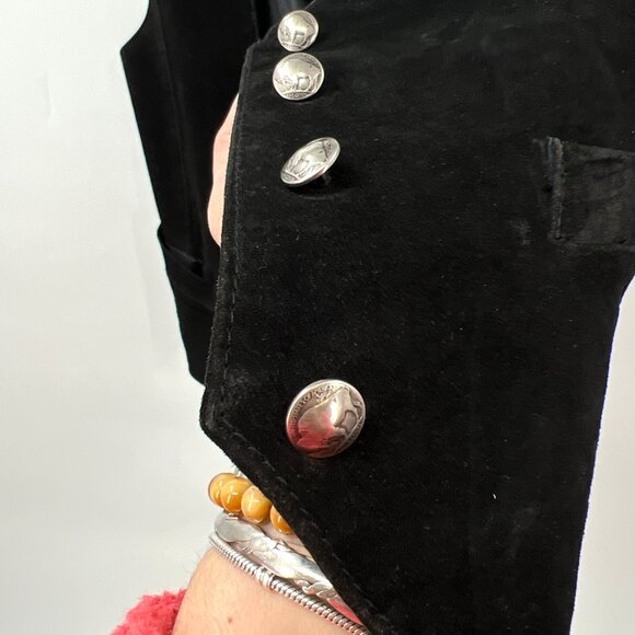 Vintage Buffalo Nickel Buttons Suede Leather Vest - Picture 2 of 6